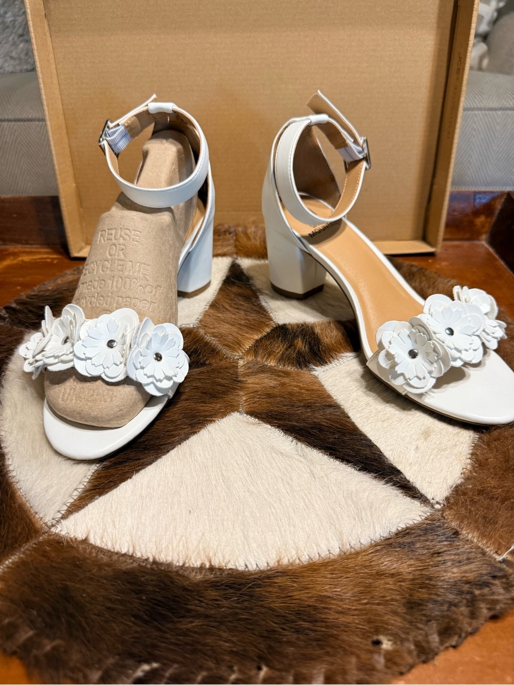 White Mountain White Floral Ankle-Strap Block Heels